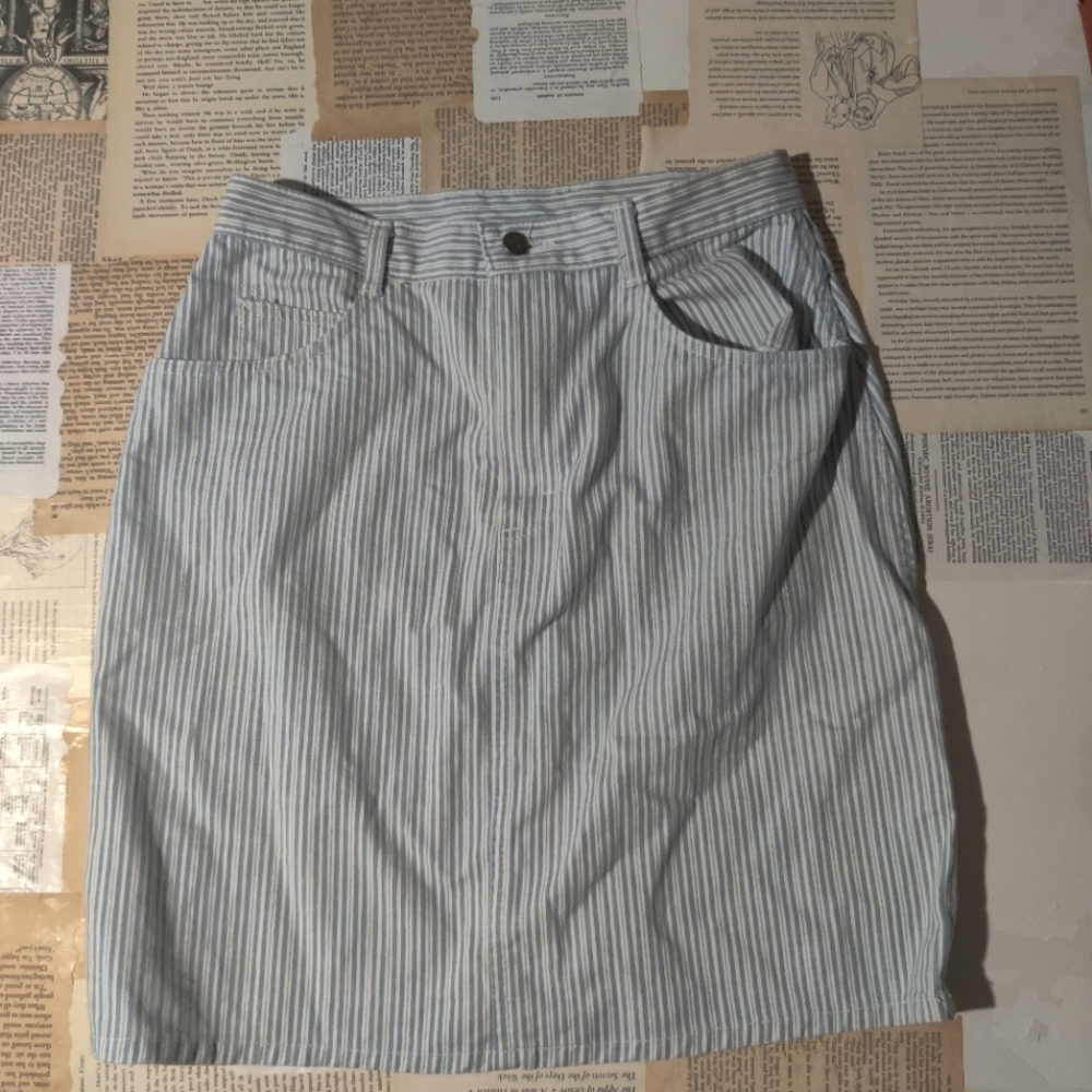 Vintage  80s First Railroad Stripe Denim Pencil Skirt